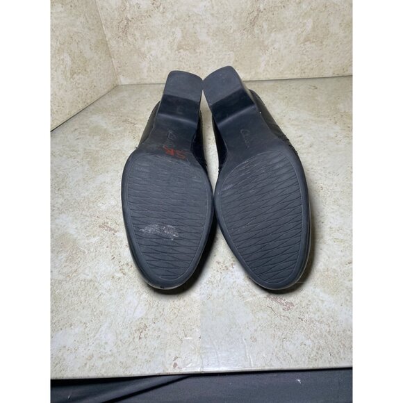 Clarks Black Leather Womens Heeled Loafers Casual Comfort Workwear - Picture 6 of 7